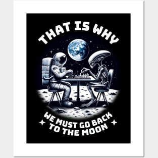 Alien vs. Astronaut – Chess Moon Landing Space Posters and Art